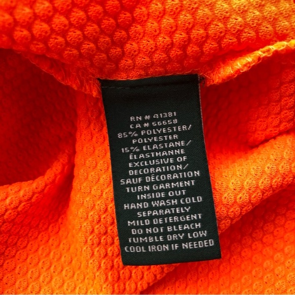 Lauren Ralph Lauren Honeycomb Half Zipper Neon Orange / White Long Sleeve Top  L - Picture 10 of 13